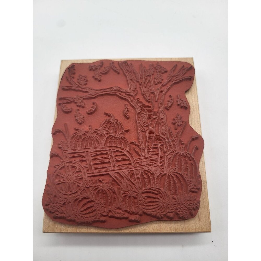 Northwoods Wood Mounted Rubber Stamp 2005 Autumn Harvest Pumpkin Fall Scene - Picture 3 of 5